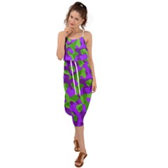 Purple and Green Camouflage Waist Tie Cover Up Chiffon Dress