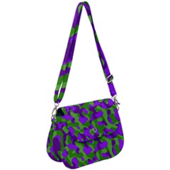 Purple And Green Camouflage Saddle Handbag by SpinnyChairDesigns