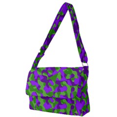 Purple And Green Camouflage Full Print Messenger Bag (l) by SpinnyChairDesigns