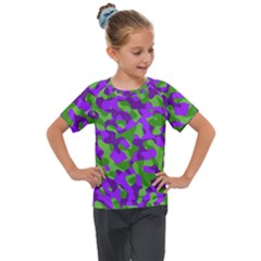 Purple And Green Camouflage Kids  Mesh Piece Tee