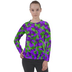 Purple And Green Camouflage Women s Long Sleeve Raglan Tee