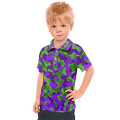 Purple And Green Camouflage Kids  Polo Tee