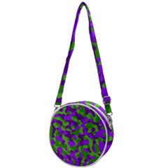 Purple And Green Camouflage Crossbody Circle Bag by SpinnyChairDesigns