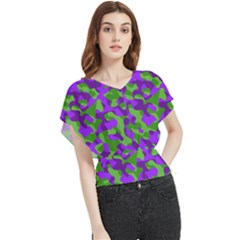 Purple And Green Camouflage Butterfly Chiffon Blouse