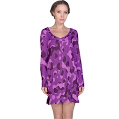 Dark Purple Camouflage Pattern Long Sleeve Nightdress by SpinnyChairDesigns