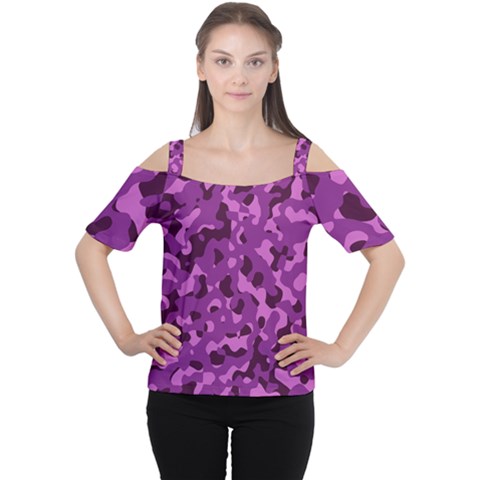 Dark Purple Camouflage Pattern Cutout Shoulder Tee by SpinnyChairDesigns