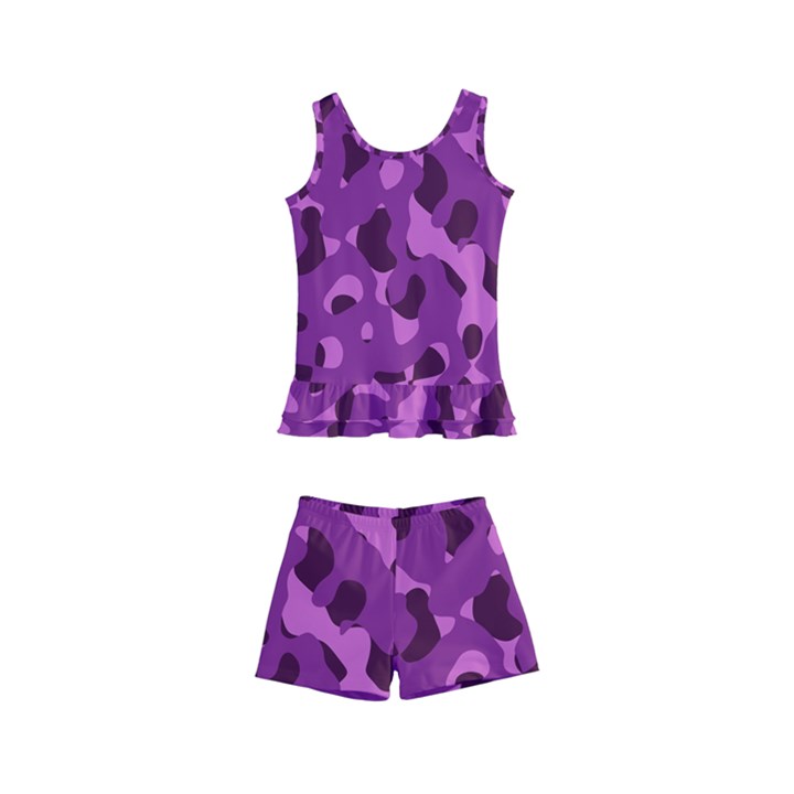 Dark Purple Camouflage Pattern Kids  Boyleg Swimsuit