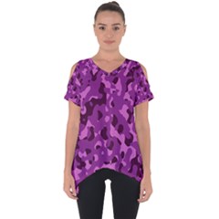 Dark Purple Camouflage Pattern Cut Out Side Drop Tee by SpinnyChairDesigns