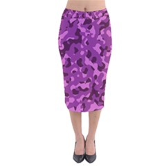 Dark Purple Camouflage Pattern Velvet Midi Pencil Skirt by SpinnyChairDesigns