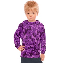 Dark Purple Camouflage Pattern Kids  Hooded Pullover by SpinnyChairDesigns