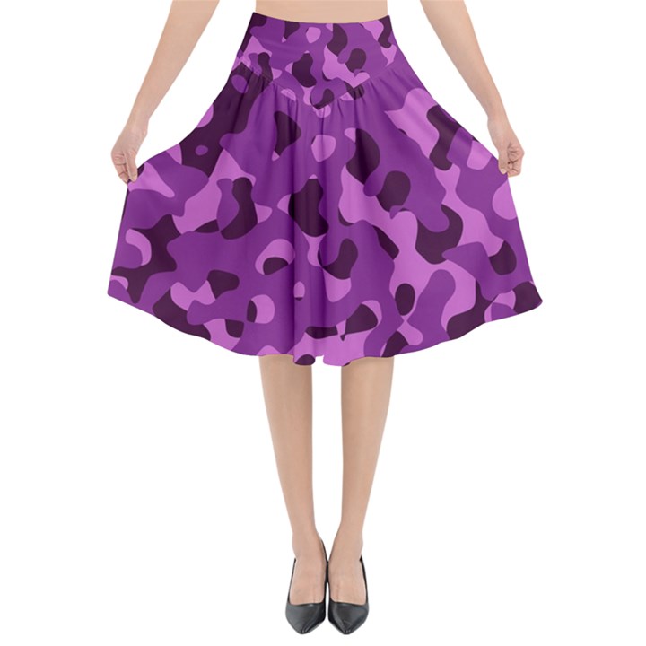 Dark Purple Camouflage Pattern Flared Midi Skirt