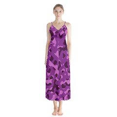 Dark Purple Camouflage Pattern Button Up Chiffon Maxi Dress by SpinnyChairDesigns