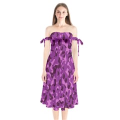 Dark Purple Camouflage Pattern Shoulder Tie Bardot Midi Dress by SpinnyChairDesigns