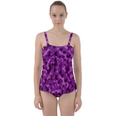 Dark Purple Camouflage Pattern Twist Front Tankini Set by SpinnyChairDesigns