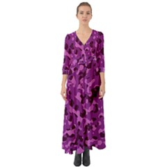 Dark Purple Camouflage Pattern Button Up Boho Maxi Dress by SpinnyChairDesigns