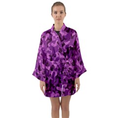 Dark Purple Camouflage Pattern Long Sleeve Satin Kimono by SpinnyChairDesigns