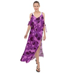 Dark Purple Camouflage Pattern Maxi Chiffon Cover Up Dress