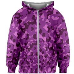 Dark Purple Camouflage Pattern Kids  Zipper Hoodie Without Drawstring by SpinnyChairDesigns