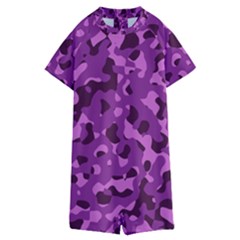 Dark Purple Camouflage Pattern Kids  Boyleg Half Suit Swimwear by SpinnyChairDesigns