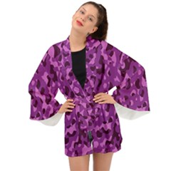 Dark Purple Camouflage Pattern Long Sleeve Kimono by SpinnyChairDesigns