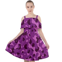 Dark Purple Camouflage Pattern Cut Out Shoulders Chiffon Dress by SpinnyChairDesigns