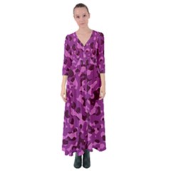 Dark Purple Camouflage Pattern Button Up Maxi Dress by SpinnyChairDesigns