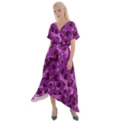 Dark Purple Camouflage Pattern Cross Front Sharkbite Hem Maxi Dress by SpinnyChairDesigns