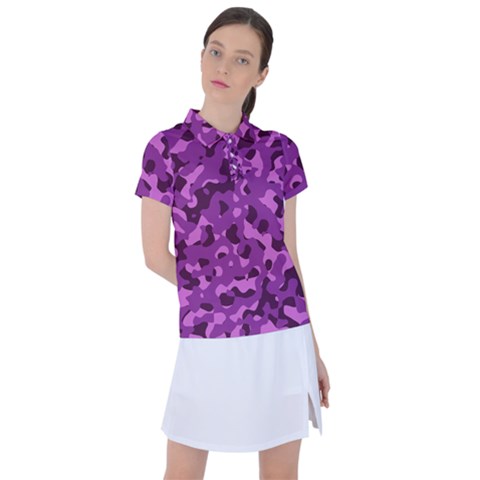 Dark Purple Camouflage Pattern Women s Polo Tee by SpinnyChairDesigns