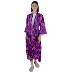 Dark Purple Camouflage Pattern Maxi Satin Kimono by SpinnyChairDesigns