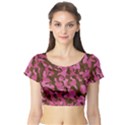 Pink and Brown Camouflage Short Sleeve Crop Top View1