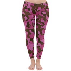 Pink And Brown Camouflage Classic Winter Leggings by SpinnyChairDesigns