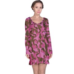 Pink And Brown Camouflage Long Sleeve Nightdress by SpinnyChairDesigns