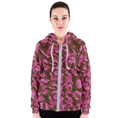 Pink And Brown Camouflage Women s Zipper Hoodie by SpinnyChairDesigns