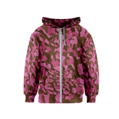 Pink And Brown Camouflage Kids  Zipper Hoodie by SpinnyChairDesigns