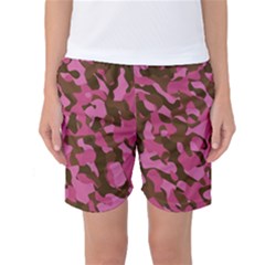 Pink And Brown Camouflage Women s Basketball Shorts by SpinnyChairDesigns