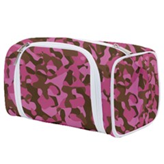 Pink And Brown Camouflage Toiletries Pouch by SpinnyChairDesigns