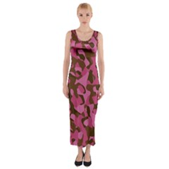 Pink And Brown Camouflage Fitted Maxi Dress by SpinnyChairDesigns