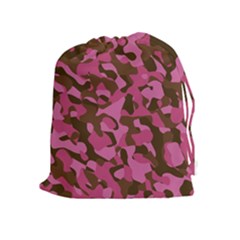 Pink And Brown Camouflage Drawstring Pouch (xl) by SpinnyChairDesigns