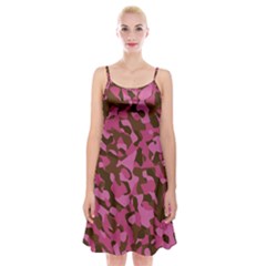 Pink And Brown Camouflage Spaghetti Strap Velvet Dress by SpinnyChairDesigns