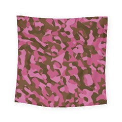 Pink And Brown Camouflage Square Tapestry (small) by SpinnyChairDesigns