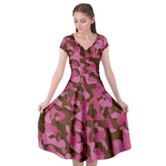 Pink And Brown Camouflage Cap Sleeve Wrap Front Dress by SpinnyChairDesigns