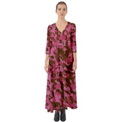 Pink And Brown Camouflage Button Up Boho Maxi Dress by SpinnyChairDesigns