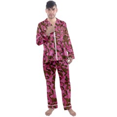 Pink And Brown Camouflage Men s Long Sleeve Satin Pyjamas Set by SpinnyChairDesigns