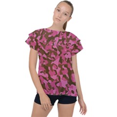 Pink And Brown Camouflage Ruffle Collar Chiffon Blouse