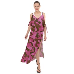 Pink And Brown Camouflage Maxi Chiffon Cover Up Dress by SpinnyChairDesigns