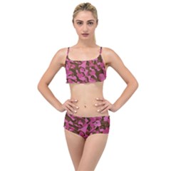 Pink And Brown Camouflage Layered Top Bikini Set