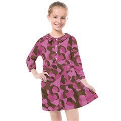 Pink And Brown Camouflage Kids  Quarter Sleeve Shirt Dress