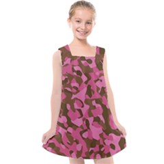 Pink And Brown Camouflage Kids  Cross Back Dress by SpinnyChairDesigns