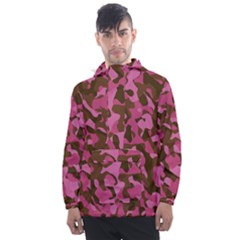 Pink And Brown Camouflage Men s Front Pocket Pullover Windbreaker