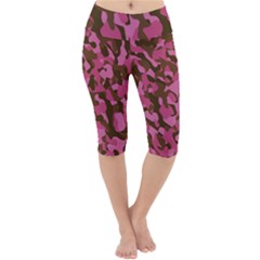 Pink And Brown Camouflage Lightweight Velour Cropped Yoga Leggings by SpinnyChairDesigns